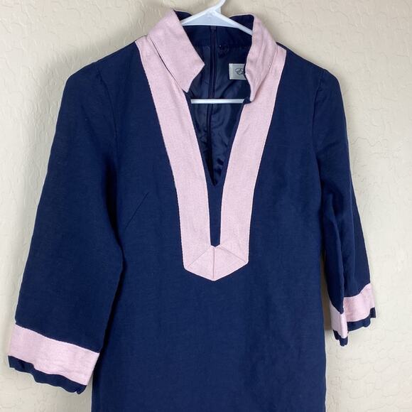 Eliza J Linen Blend Tunic Dress Navy Pink Women Sz 0 Preppy Classic Contemporary - Picture 3 of 9